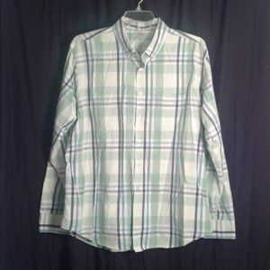 Men's Reed Edward 2XL Plaid  Long Sleeve Shirt Green Blue White 100% Cotton